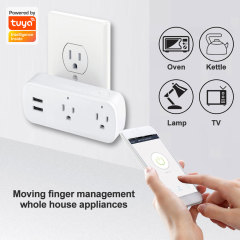 Tuya Smart WiFi US Dual Outlet Socket Plug with USB - Remote/Voice Control