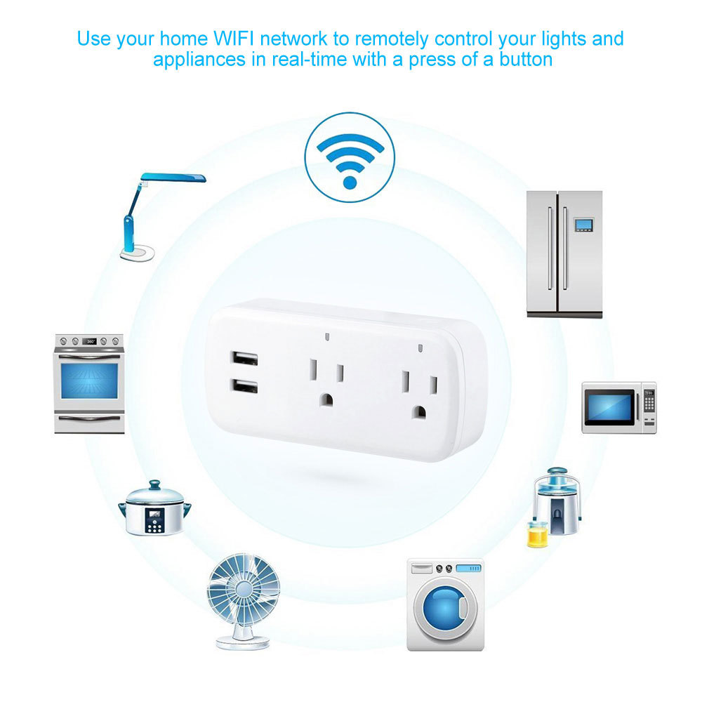 Tuya Smart WiFi US Dual Outlet Socket Plug with USB - Remote/Voice Control
