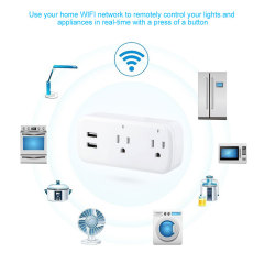 Tuya Smart WiFi US Dual Outlet Socket Plug with USB - Remote/Voice Control