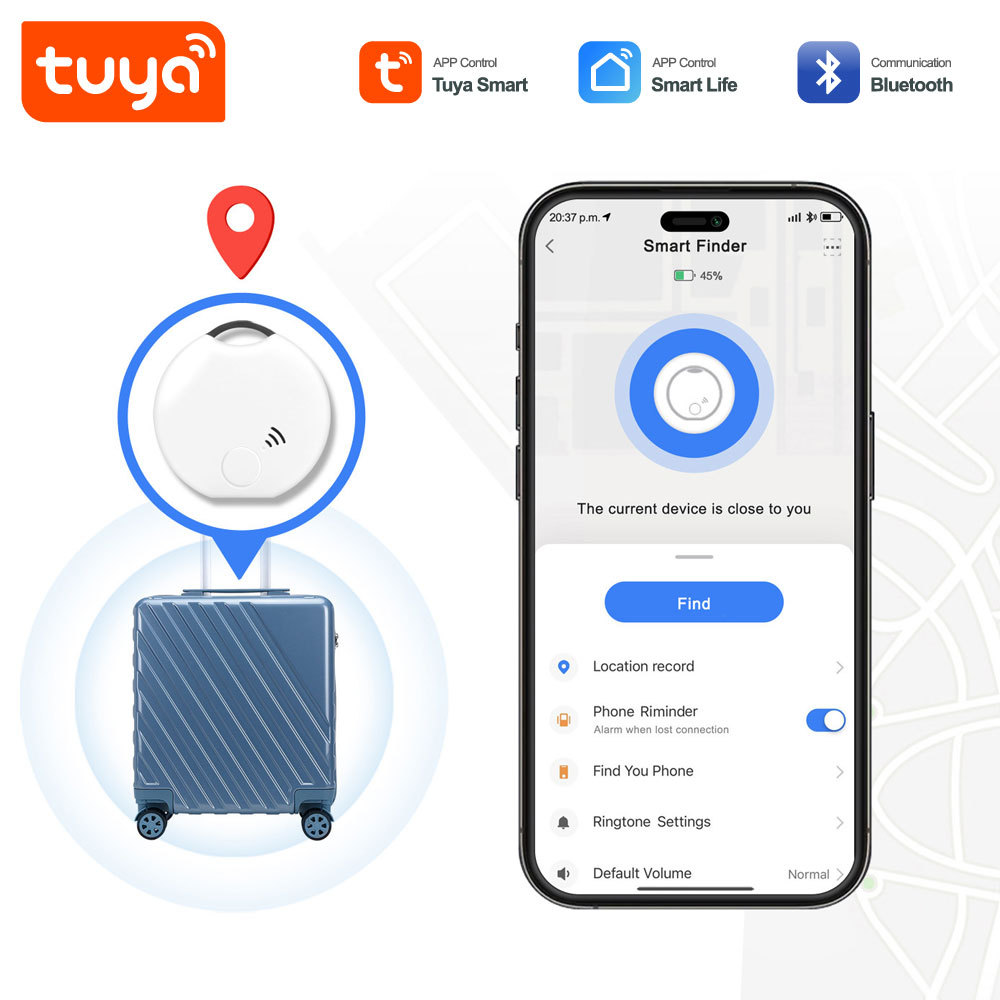 Tuya Smart Bluetooth Mini Anti-Lost Tag - GPS Locator for Keys, Phones & Pets
