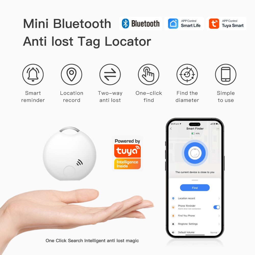 Tuya Smart Bluetooth Mini Anti-Lost Tag - GPS Locator for Keys, Phones & Pets