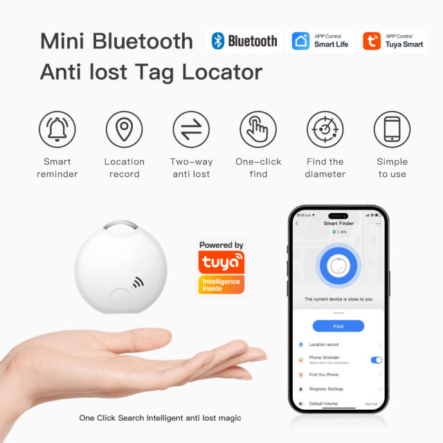 Tuya Smart Bluetooth Mini Anti-Lost Tag - GPS Locator for Keys, Phones & Pets