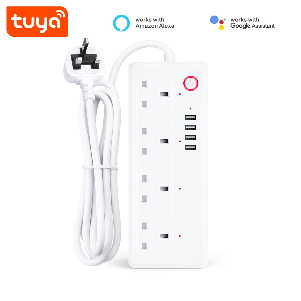 Tuya Smart WiFi UK 4-Outlet Sokcet Plug with USB - Remote App Control/Voice Control