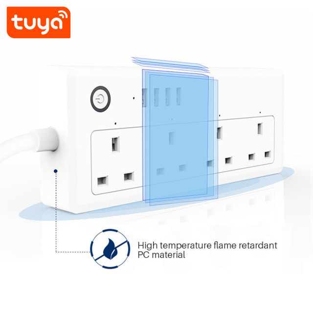 Tuya Smart WiFi UK 4-Outlet Sokcet Plug with USB - Remote App Control/Voice Control