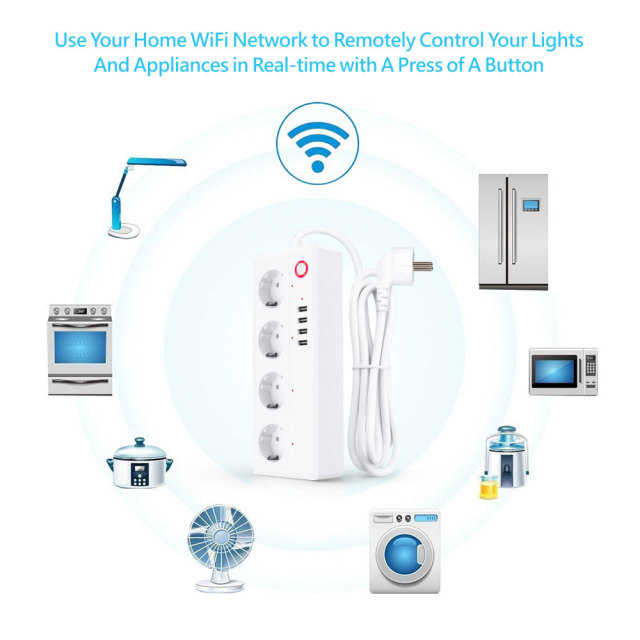 Tuya Smart WiFi EU 4-Outlet Sokcet Plug with USB - Remote App Control/Voice Control