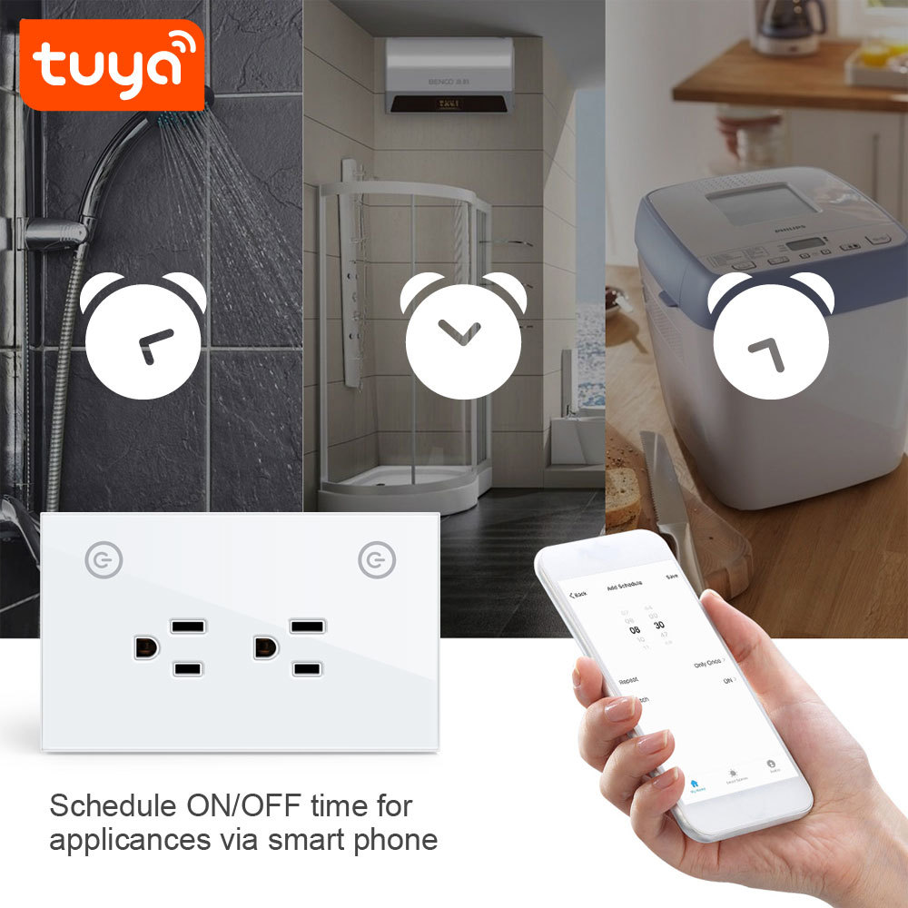 Tuya Smart US 2CH WiFi Smart Wall Socket - Voice & App Control