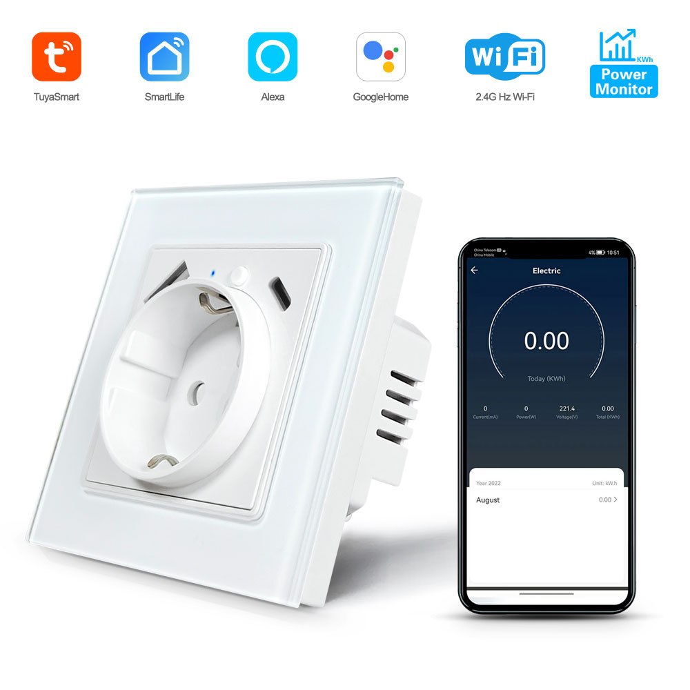 Tuya Smart WiFi EU Smart Wall Socket with Metering, USB & Type - C