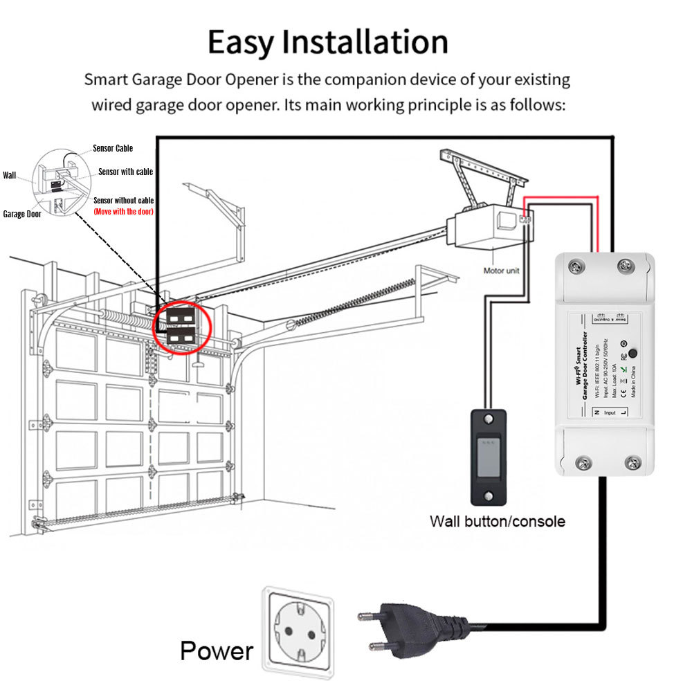 Tuya Smart WiFi Automatic Garage Door Opener - Remote Control via App, Voice Control Compatible