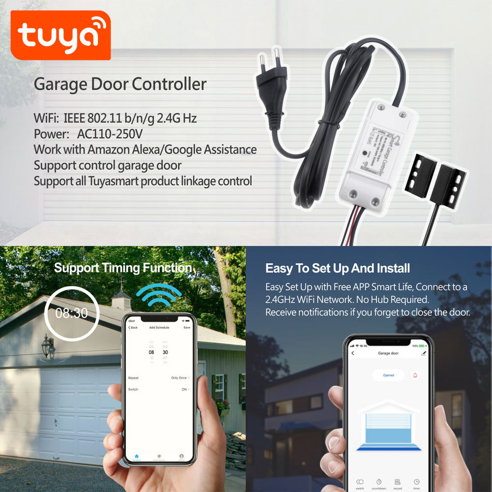 Tuya Smart WiFi Automatic Garage Door Opener - Remote Control via App, Voice Control Compatible