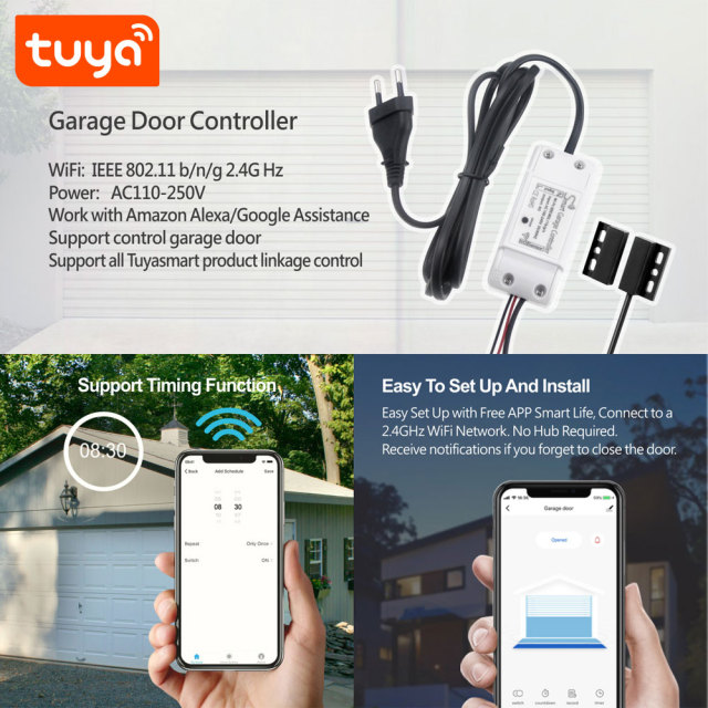 Tuya Smart WiFi Automatic Garage Door Opener - Remote Control via App, Voice Control Compatible