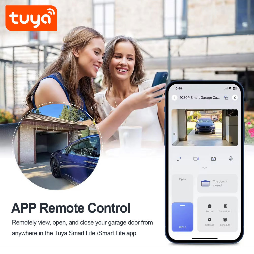 Tuya Smart WiFi Garage Door Opener with Camera - Remote Control, HD View, Voice Compatibility