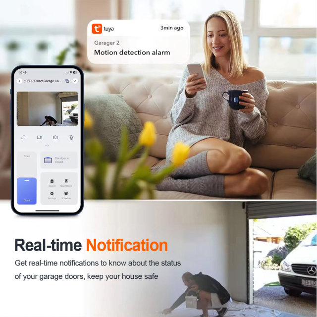 Tuya Smart WiFi Garage Door Opener with Camera - Remote Control, HD View, Voice Compatibility