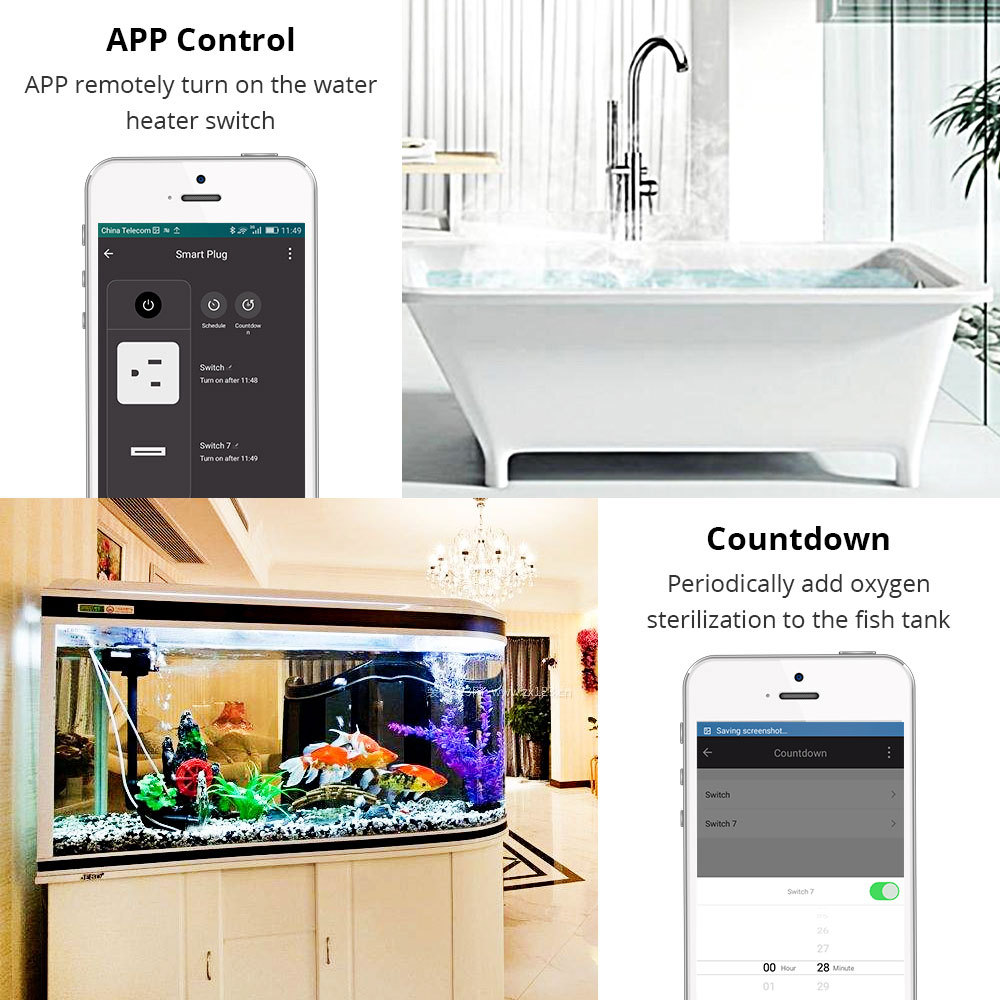 Tuya Smart WiFi Socket with 2 USB Ports - Worldwide Plug Standards, App/Voice Control, Alexa/Google Home Compatible