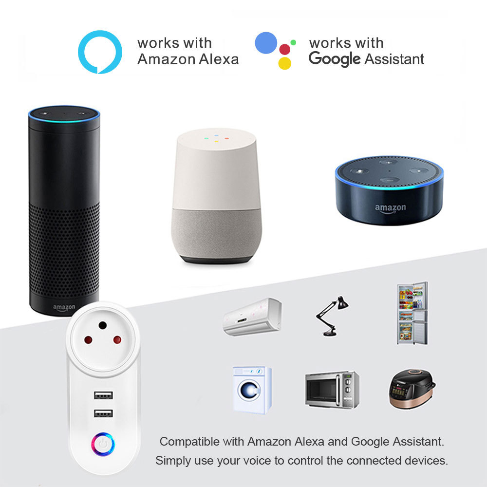 Tuya Smart WiFi Socket with 2 USB Ports - Worldwide Plug Standards, App/Voice Control, Alexa/Google Home Compatible