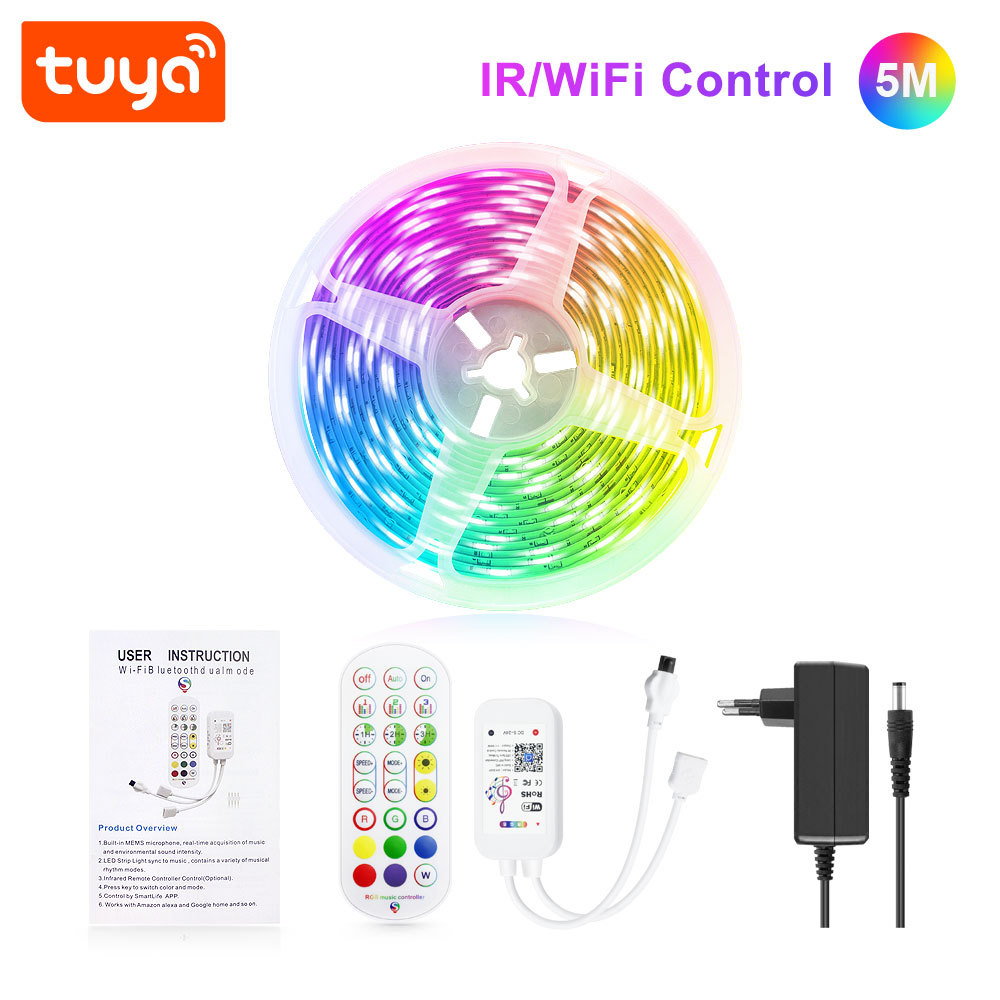 Tuya Smart RGB LED Strip Kit - 5M, IR/WiFi Control, Music Sync, App/Voice Control (Alexa/Google Home), RGB Lighting