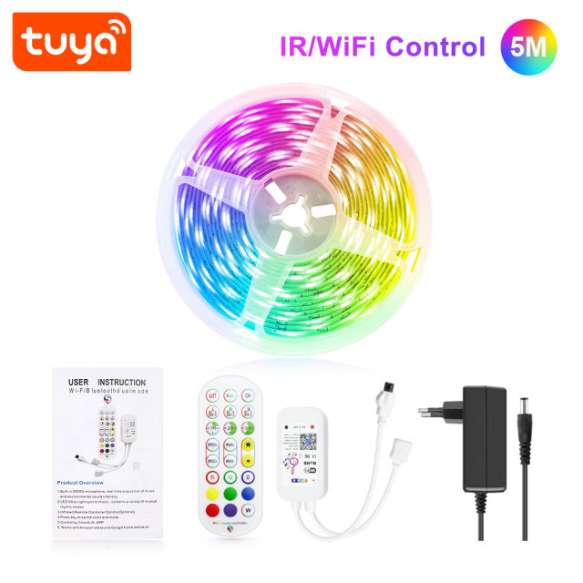 Tuya Smart RGB LED Strip Kit - 5M, IR/WiFi Control, Music Sync, App/Voice Control (Alexa/Google Home), RGB Lighting
