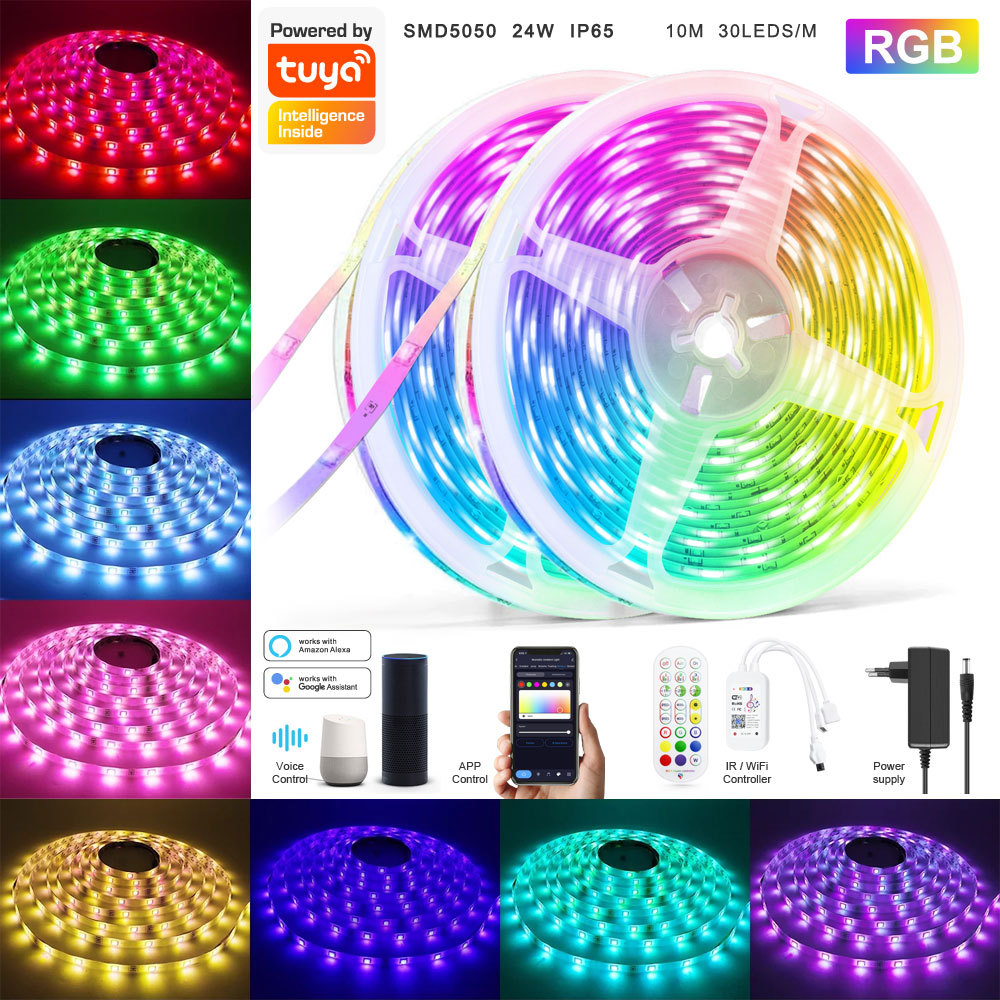 Tuya Smart RGB LED Strip Kit - 10M, IR/WiFi Control, Music Sync, App/Voice Control (Alexa/Google Home), RGB Lighting