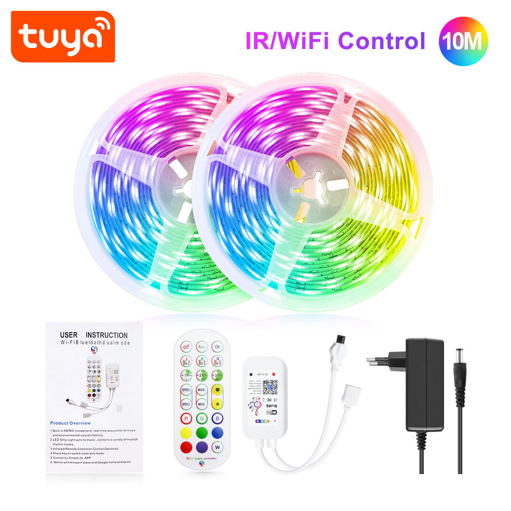 Tuya Smart RGB LED Strip Kit - 10M, IR/WiFi Control, Music Sync, App/Voice Control (Alexa/Google Home), RGB Lighting