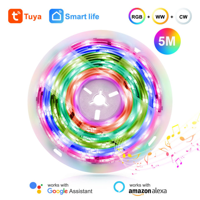 Tuya Smart WiFi RGB-IC LED Strip Kit 5M - IR/WiFi Control, Magic Color, Music Sync, App/Voice Control (Alexa/Google Home), RGB-IC Lighting