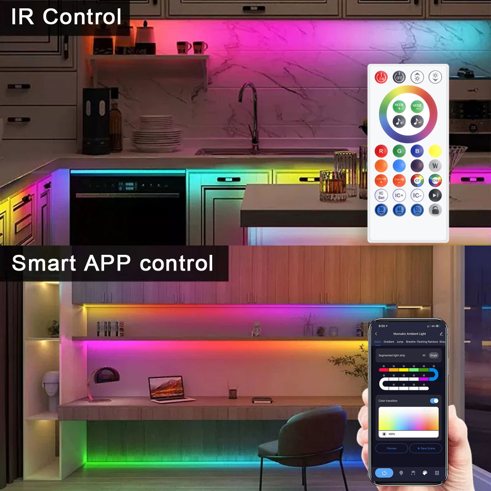 Tuya Smart WiFi RGB-IC LED Strip Kit 5M - IR/WiFi Control, Magic Color, Music Sync, App/Voice Control (Alexa/Google Home), RGB-IC Lighting