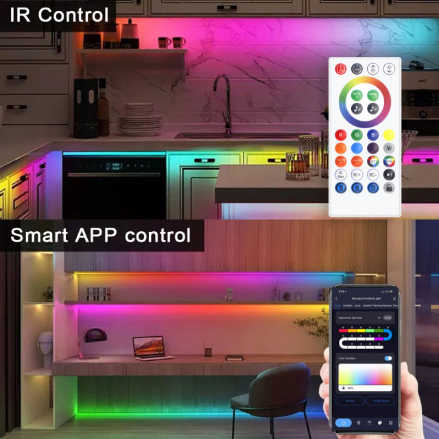 Tuya Smart WiFi RGB-IC LED Strip Kit 5M - IR/WiFi Control, Magic Color, Music Sync, App/Voice Control (Alexa/Google Home), RGB-IC Lighting
