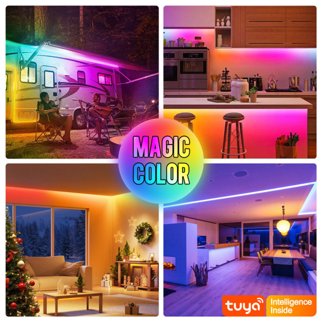 Tuya Smart WiFi RGB-IC LED Strip Kit 5M - IR/WiFi Control, Magic Color, Music Sync, App/Voice Control (Alexa/Google Home), RGB-IC Lighting