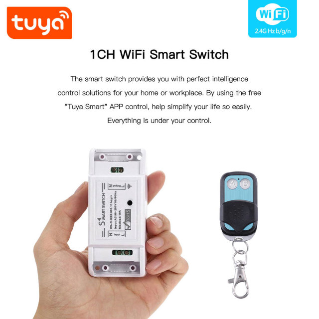 Tuya Smart 1CH WiFi Smart Switch with Metering & RF 433Mhz - App/Voice Control, Alexa/Google Home Compatible, Energy Monitoring