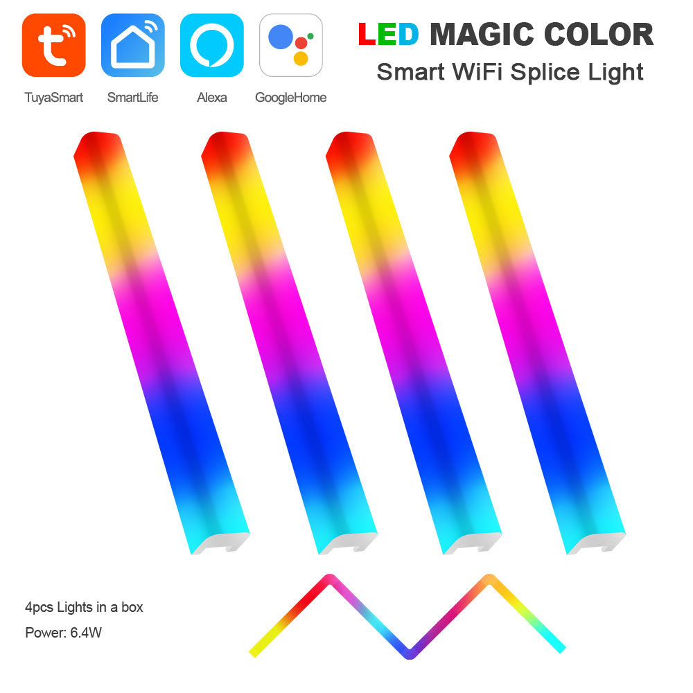 Tuya Smart RGBIC WiFi Splice Light 4PCS - Music Sync, Alexa/Google Assistant, DIY Shaping Ambient Lighting