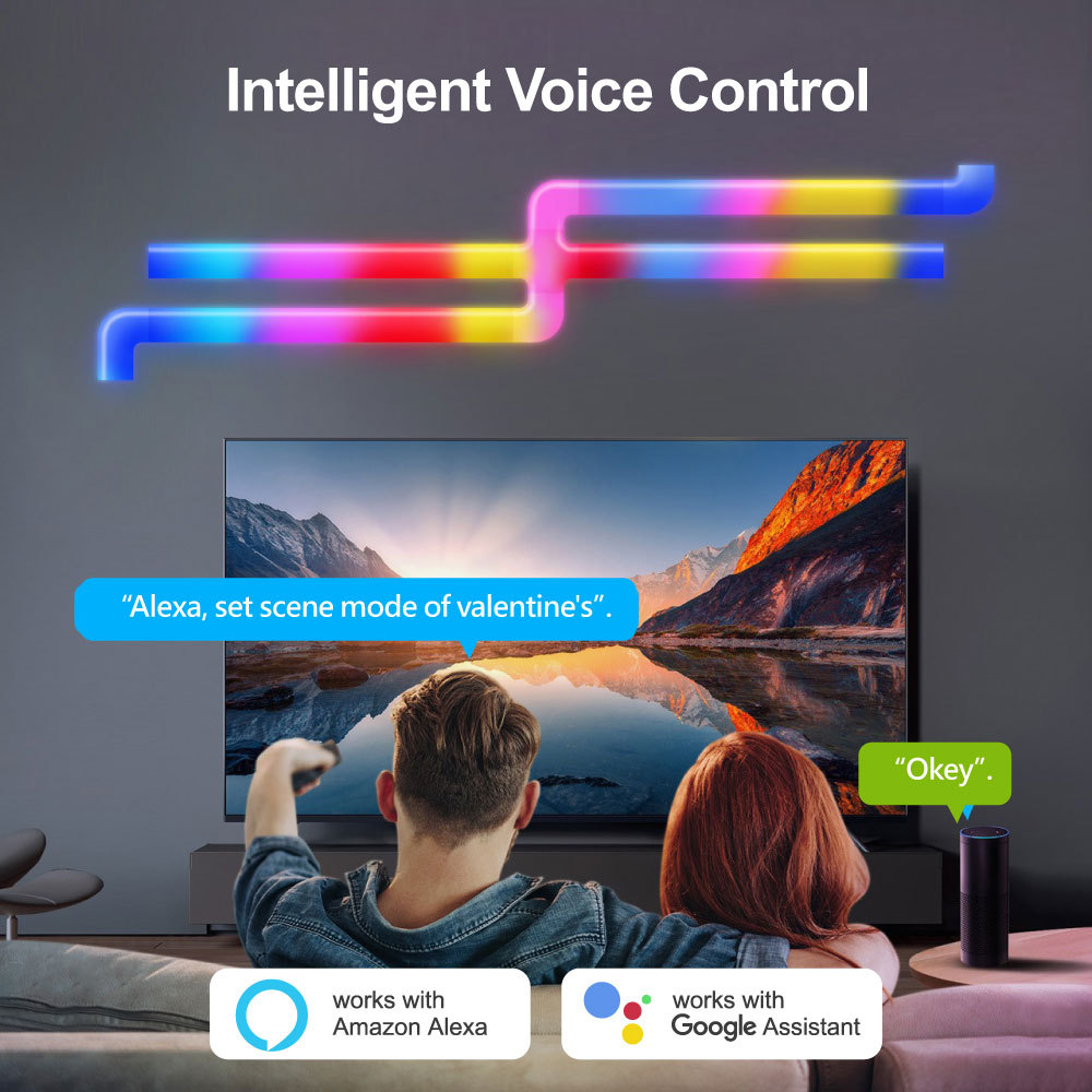 Tuya Smart RGBIC WiFi Splice Light 4PCS - Music Sync, Alexa/Google Assistant, DIY Shaping Ambient Lighting