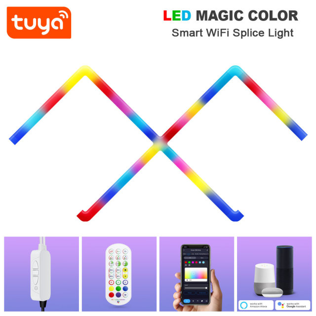Tuya Smart RGBIC WiFi Splice Light 6PCS - Music Sync, Alexa/Google Assistant, DIY Shaping Ambient Lighting