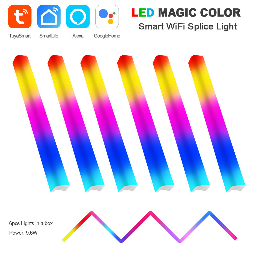 Tuya Smart RGBIC WiFi Splice Light 6PCS - Music Sync, Alexa/Google Assistant, DIY Shaping Ambient Lighting