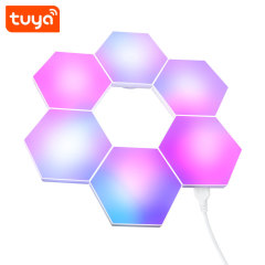 Tuya Smart WiFi RGBIC Hexagon Lights - 6PCS Modular LED Panels with Voice Control (Alexa/Google), Music Sync & DIY Splicing for Gaming Room Decor