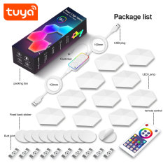 Tuya Smart WiFi RGBIC Hexagon Lights 10PCS - Modular LED Panels with Alexa/Google Voice Control, Music Sync & DIY Splicing for Home/Gaming Room Decor