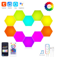 Tuya Smart WiFi RGBIC Hexagon Lights 10PCS - Modular LED Panels with Alexa/Google Voice Control, Music Sync & DIY Splicing for Home/Gaming Room Decor