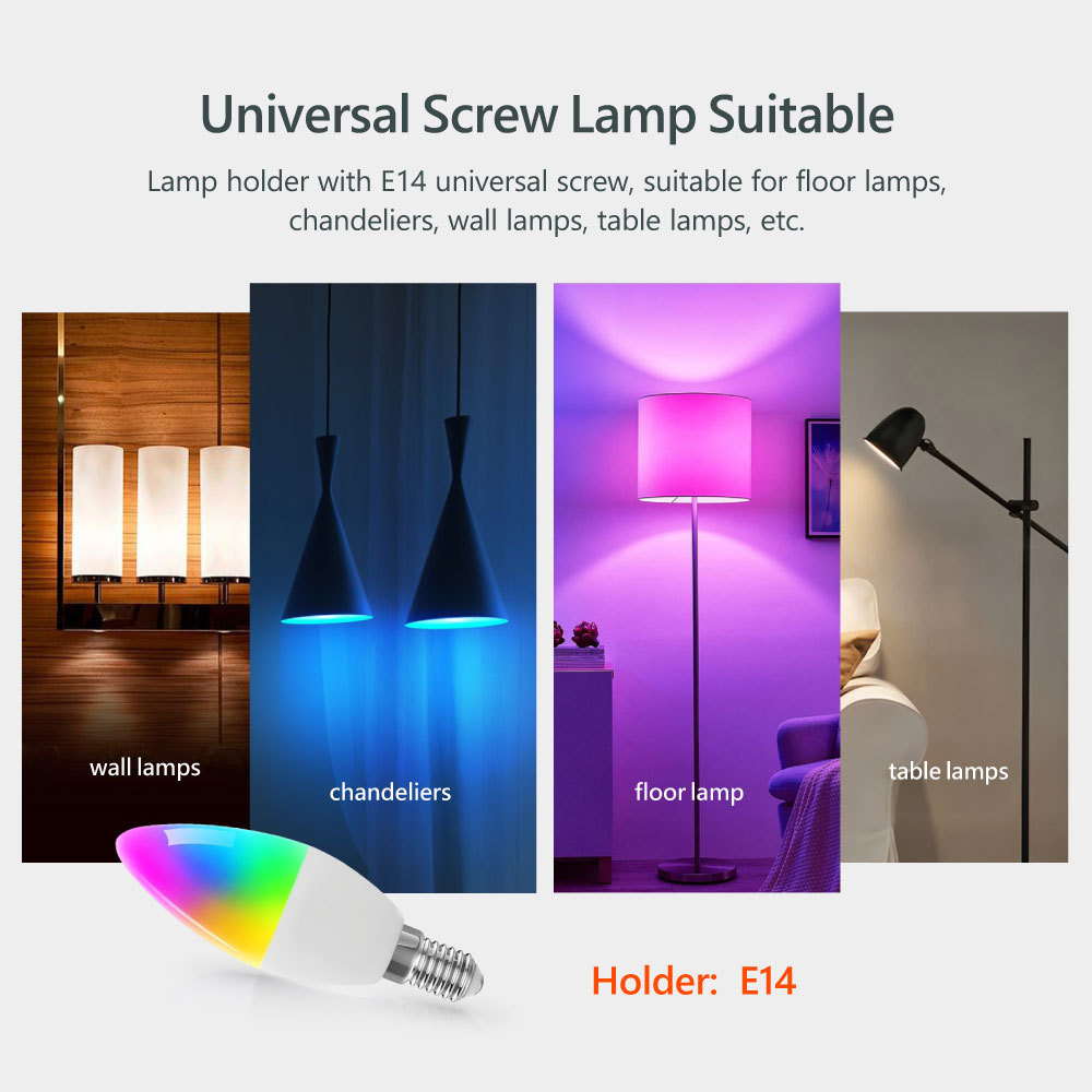 Tuya Smart WiFi RGBCW E14 Candle LED Bulb - 5W Dimmable, Alexa/Google Control, 16M Colors for Smart Home Lighting