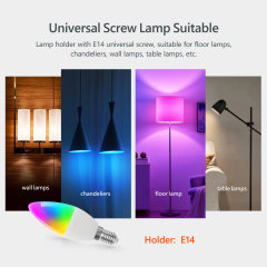 Tuya Smart WiFi RGBCW E14 Candle LED Bulb - 5W Dimmable, Alexa/Google Control, 16M Colors for Smart Home Lighting