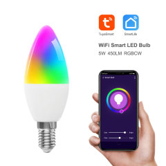 Tuya Smart WiFi RGBCW E14 Candle LED Bulb - 5W Dimmable, Alexa/Google Control, 16M Colors for Smart Home Lighting