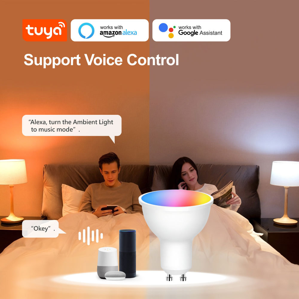 Tuya Smart WiFi RGBCW GU10 Bulb - 5W Dimmable LED, Alexa/Google Voice Control, 16M Colors & Scene Modes for Smart Home Lighting