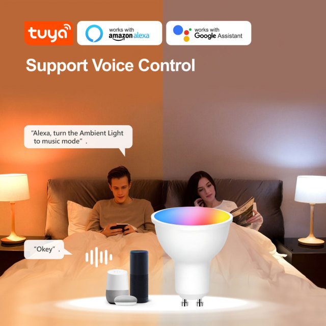 Tuya Smart WiFi RGBCW GU10 Bulb - 5W Dimmable LED, Alexa/Google Voice Control, 16M Colors & Scene Modes for Smart Home Lighting