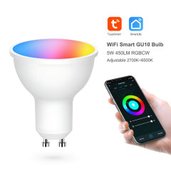 Tuya Smart WiFi RGBCW GU10 Bulb - 5W Dimmable LED, Alexa/Google Voice Control, 16M Colors & Scene Modes for Smart Home Lighting