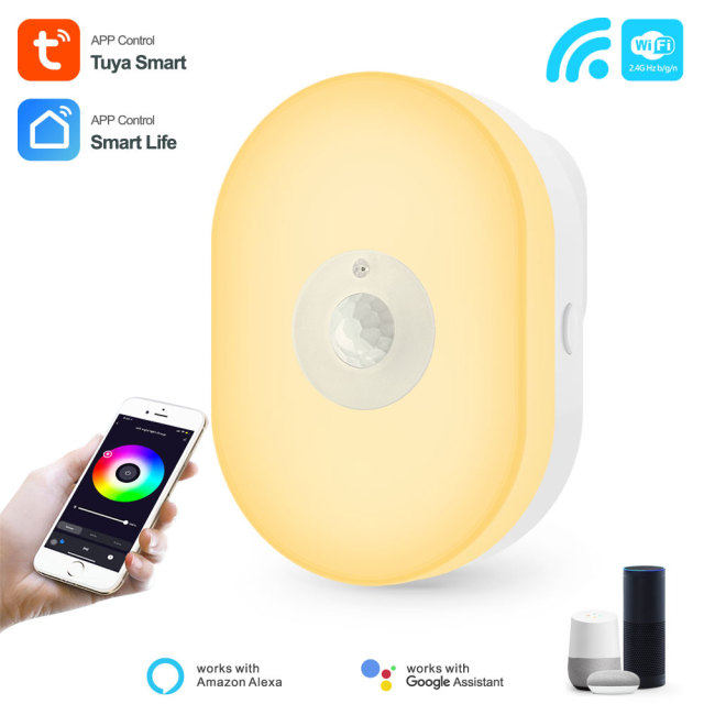 Tuya Smart 2-in-1 WiFi PIR Motion Sensor & Night Light - RGB, Alexa/Google Assistant Compatible, Smart Home Security & Ambient Lighting