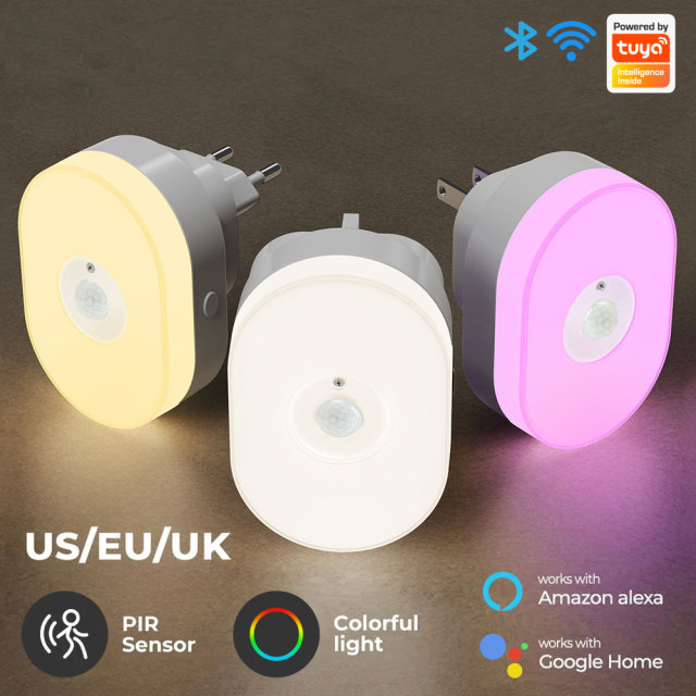Tuya Smart 2-in-1 WiFi PIR Motion Sensor & Night Light - RGB, Alexa/Google Assistant Compatible, Smart Home Security & Ambient Lighting