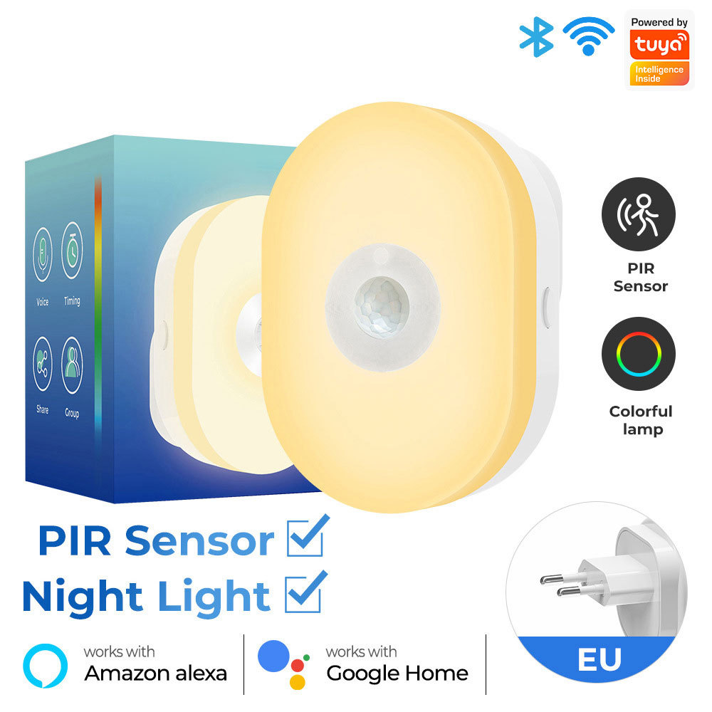 Tuya Smart 2-in-1 WiFi PIR Motion Sensor & Night Light - RGB, Alexa/Google Assistant Compatible, Smart Home Security & Ambient Lighting