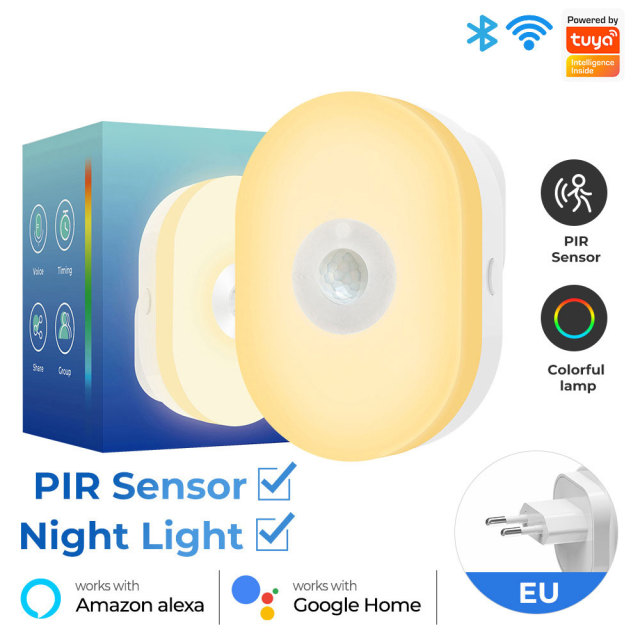 Tuya Smart 2-in-1 WiFi PIR Motion Sensor & Night Light - RGB, Alexa/Google Assistant Compatible, Smart Home Security & Ambient Lighting