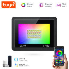Tuya Smart WiFi LED Floodlight, IP66 Outdoor, 30W RGBCW, Music Sync, Works with Alexa/Google, App Control