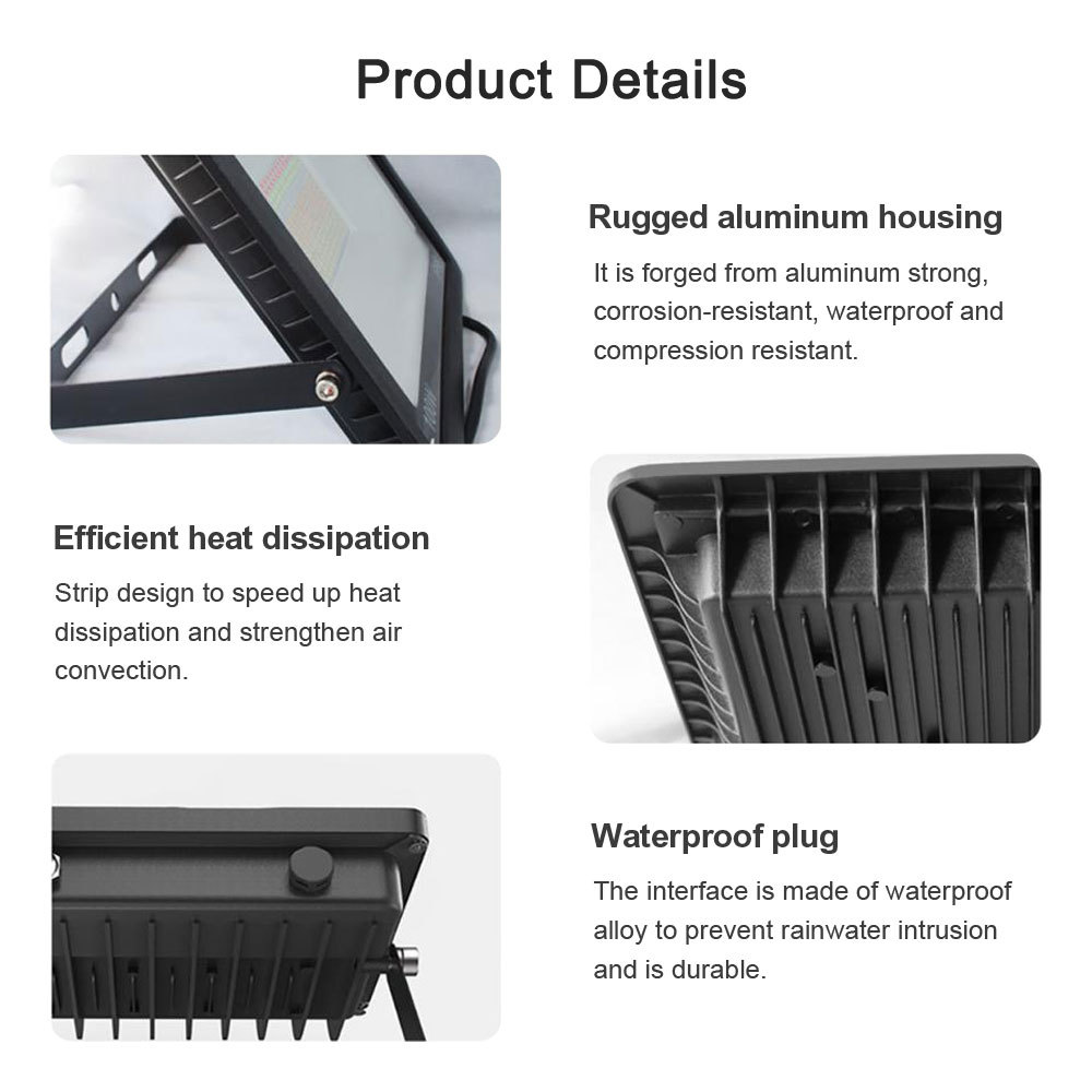 Tuya Smart WiFi LED Floodlight, 50W IP66 Outdoor, RGBCW, Music Sync, Alexa/Google Compatible, App Control