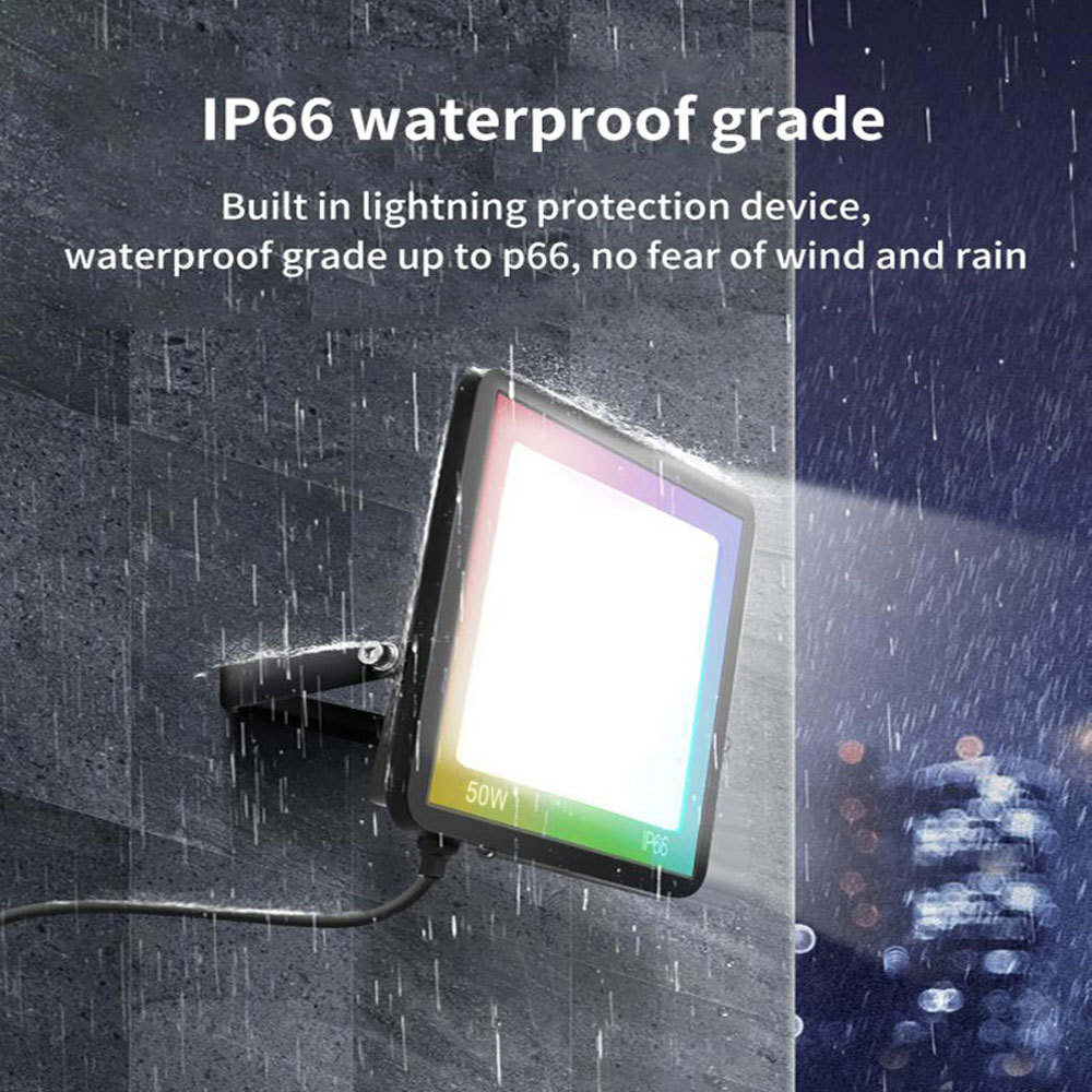 Tuya Smart WiFi LED Floodlight, 50W IP66 Outdoor, RGBCW, Music Sync, Alexa/Google Compatible, App Control