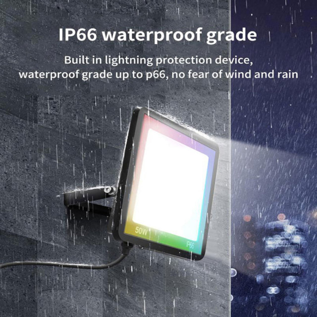 Tuya Smart WiFi LED Floodlight, 50W IP66 Outdoor, RGBCW, Music Sync, Alexa/Google Compatible, App Control
