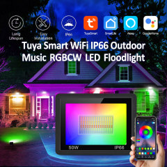 Tuya Smart WiFi LED Floodlight, 50W IP66 Outdoor, RGBCW, Music Sync, Alexa/Google Compatible, App Control