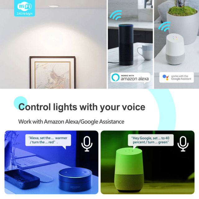 Tuya Smart WiFi Downlight RGBCW, 5-15W, 2700K-6500K, Works with Alexa/Google, App/Voice Control, Dimmable